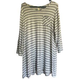 Molly + Isadora grey and white stripped long sleeve blouse, size 1X